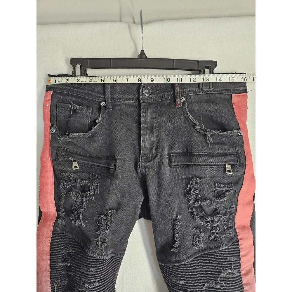 Mens Preme Moto Stripe Pants Black Distressed 32x32 Punk Goth Rock Hip Hop Urban